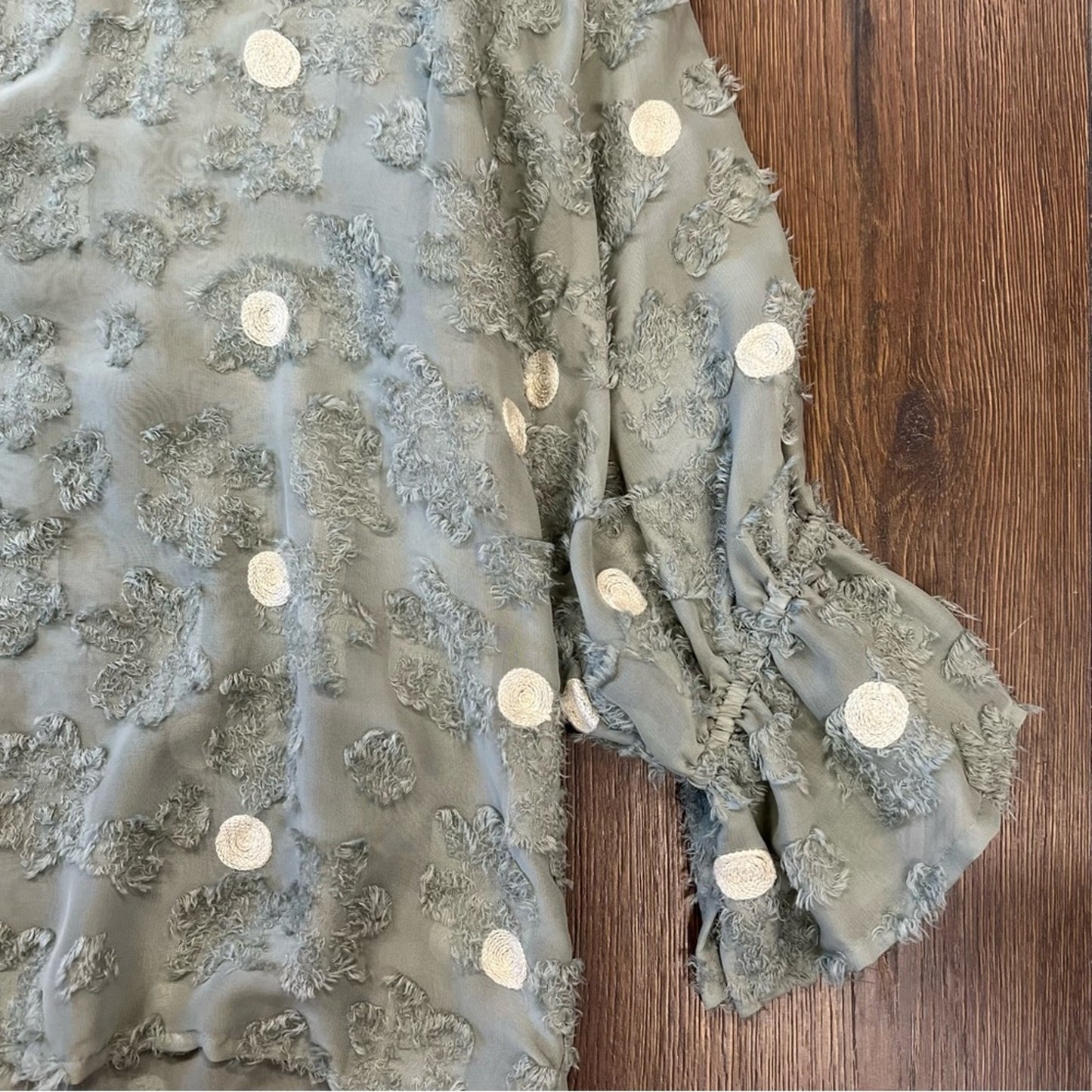 ZARA Zara Textured Weave Green Dotted Blouse SZ MED
