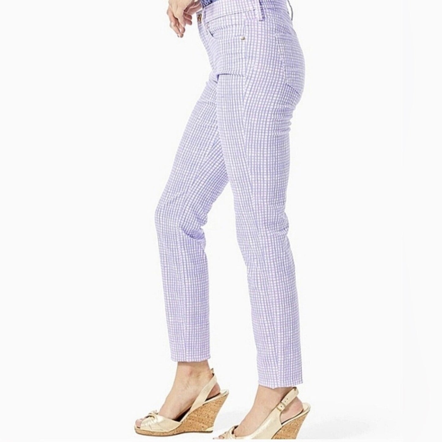🆕 Lilly Pulitzer South Ocean High Rise Skinny Pants Lilac Verbena Gingham SZ 10