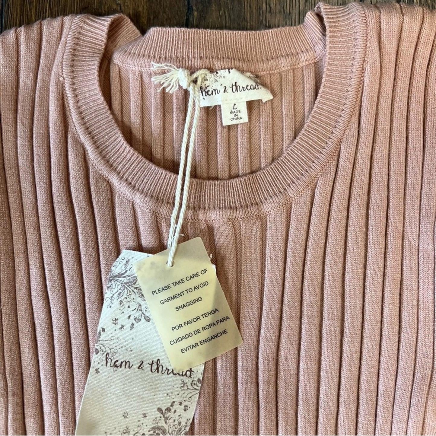🆕 Hem and Thread Sleeveless Frill Side Ribbed Midi Dress Dusty Mauve SZ LG