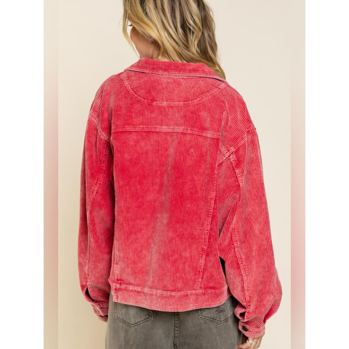 🆕 POL Raw Hem Front Button Down Corduroy Trucker Jacket SZ MED