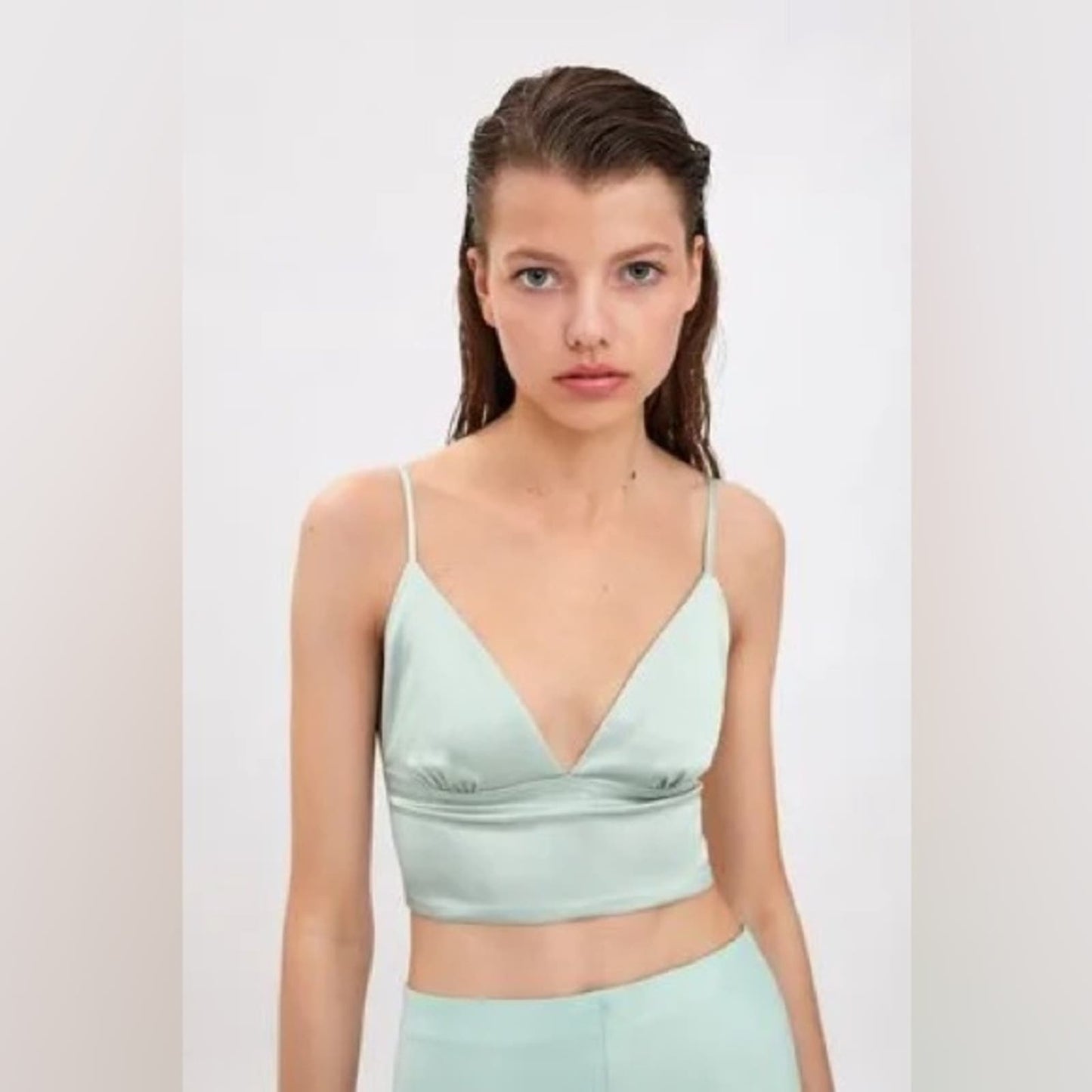 Zara ice blue satin crop top SZ LG