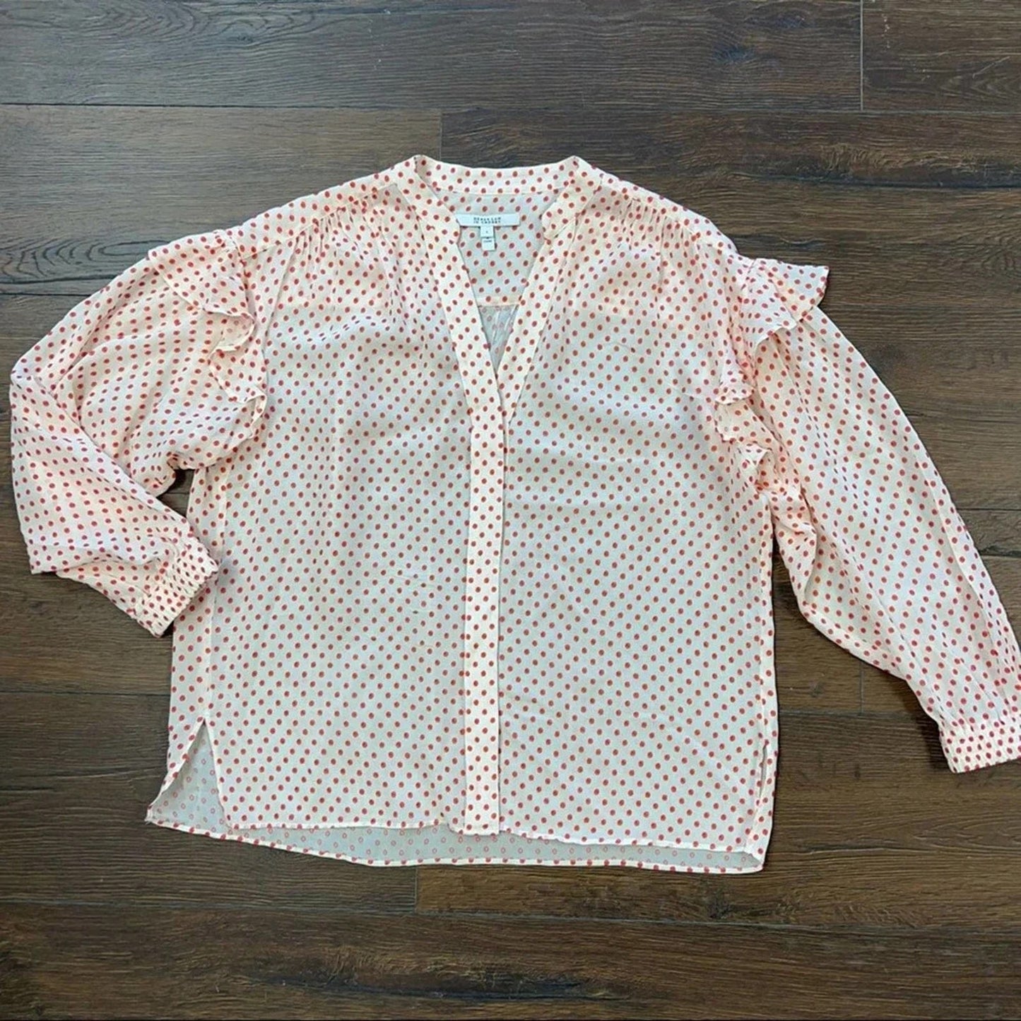 Derek Lam 10 Crosby Kaene Red & Cream Polka Dot Ruffle Blouse SZ 6