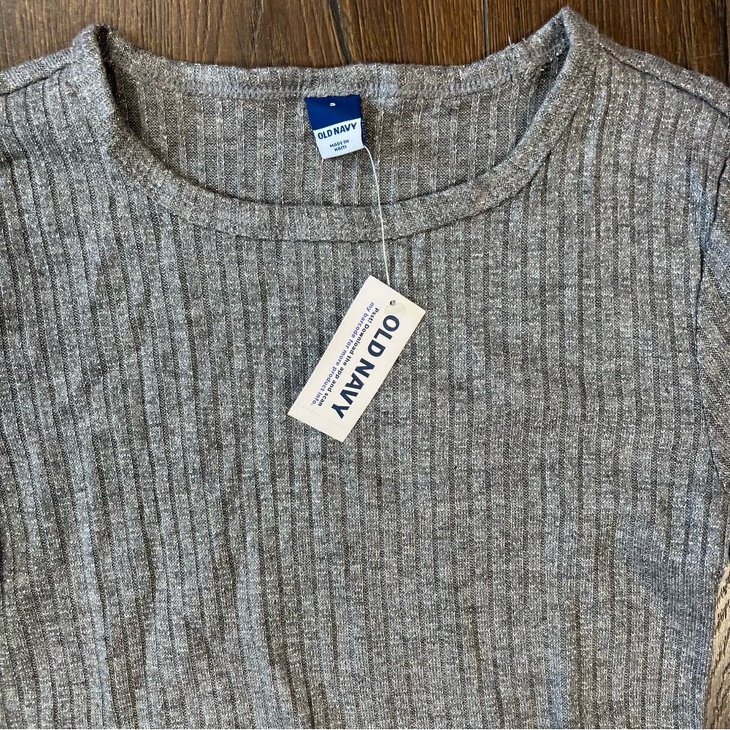 🆕 Old Navy gray and silver metallic ribbed long sleeve SZ SM