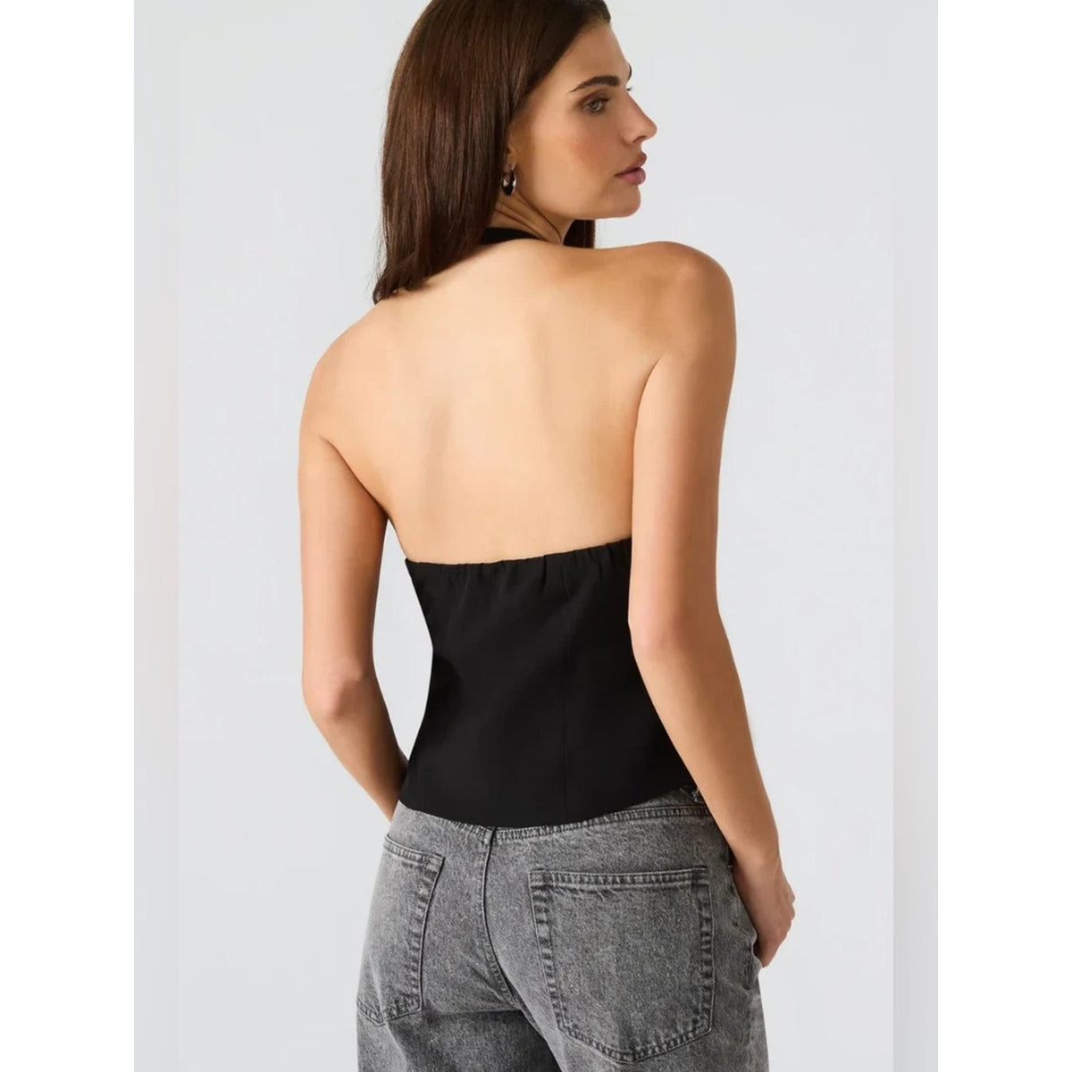 🆕 Steve Madden Juvia Black Halter Bow-Trim Tank Top SZ 4
