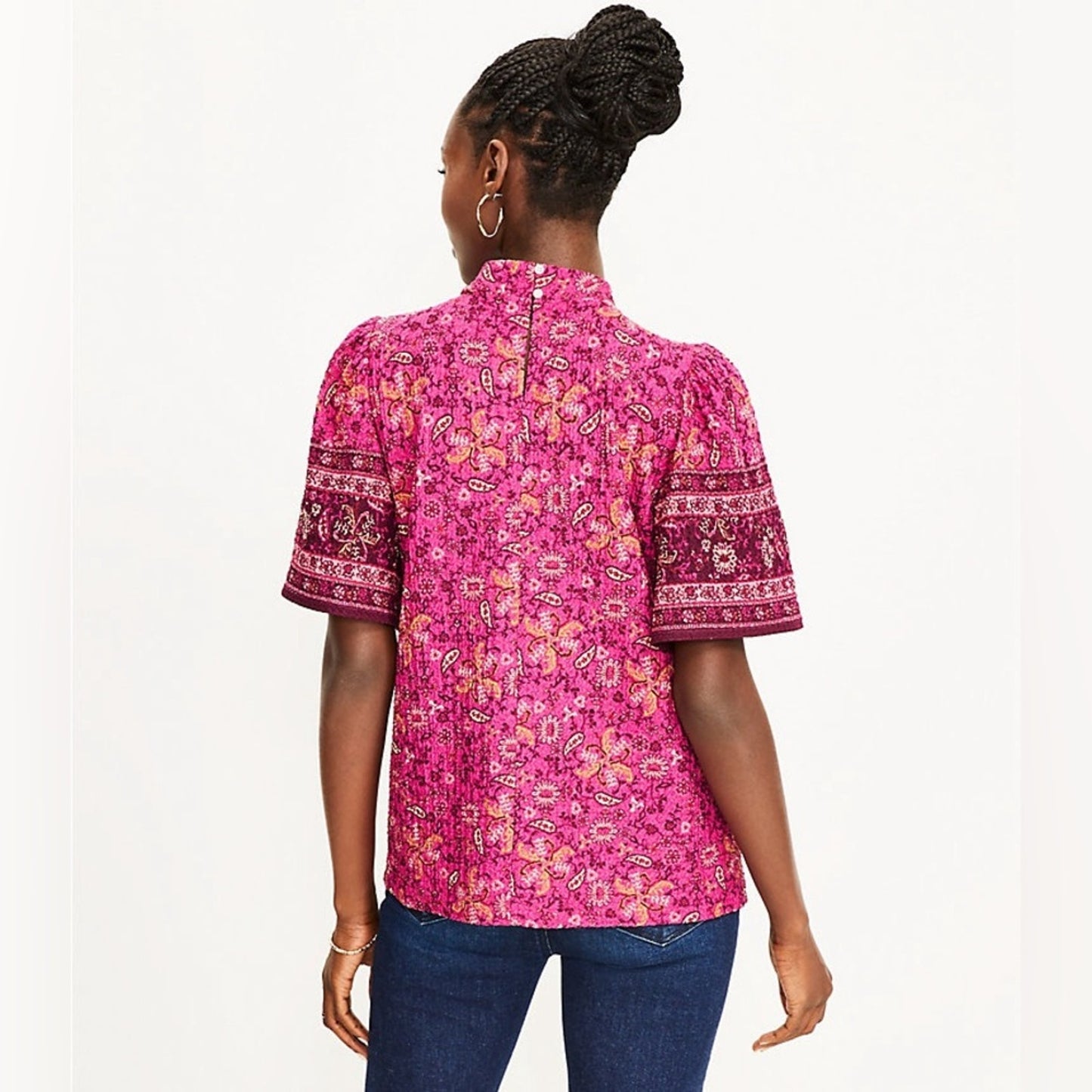 LOFT Paisley Mock Neck Top SZ MED