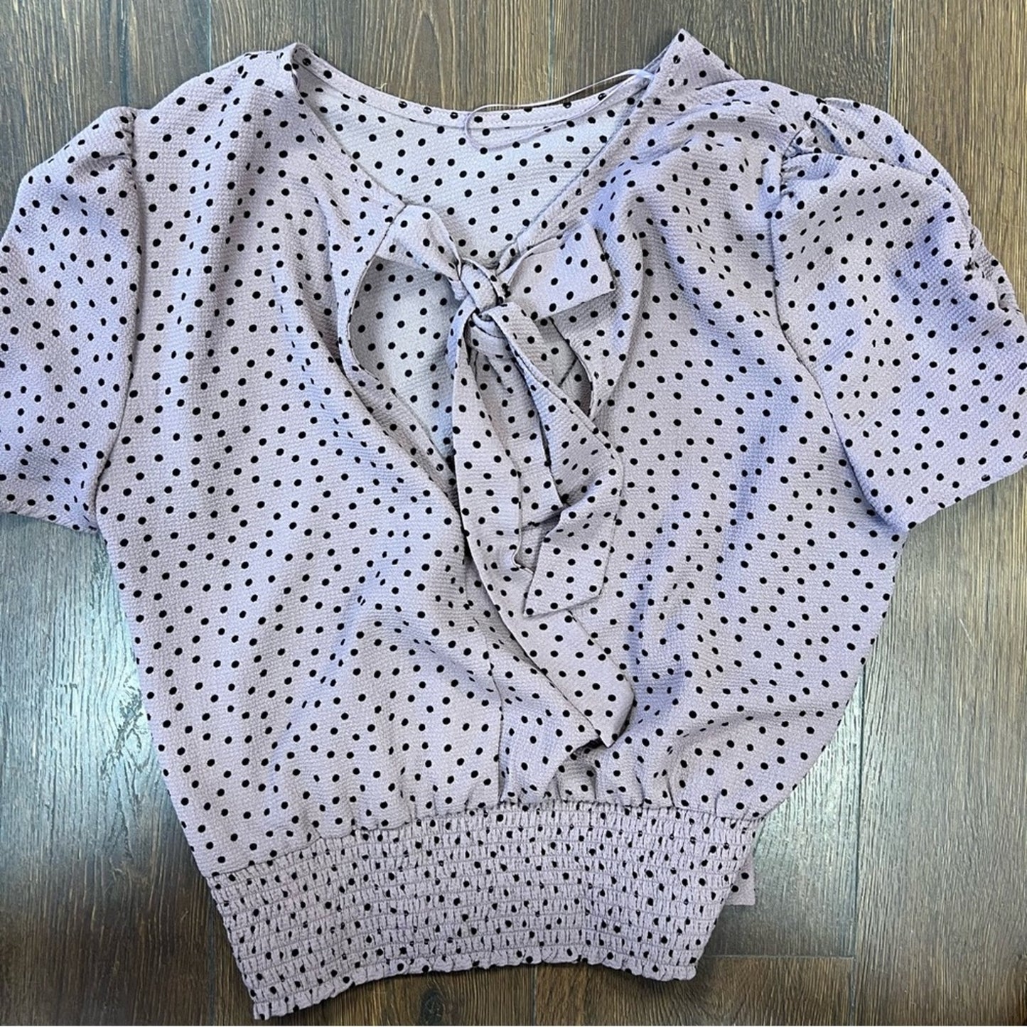 OLM Plum polkadot back tie blouse SZ MED