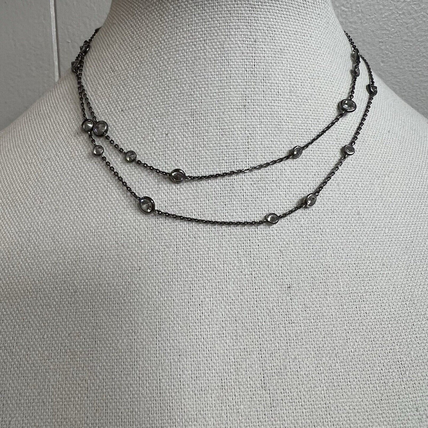 Silpada Sterling Silver Clear Faceted Bezel Set Station Necklace