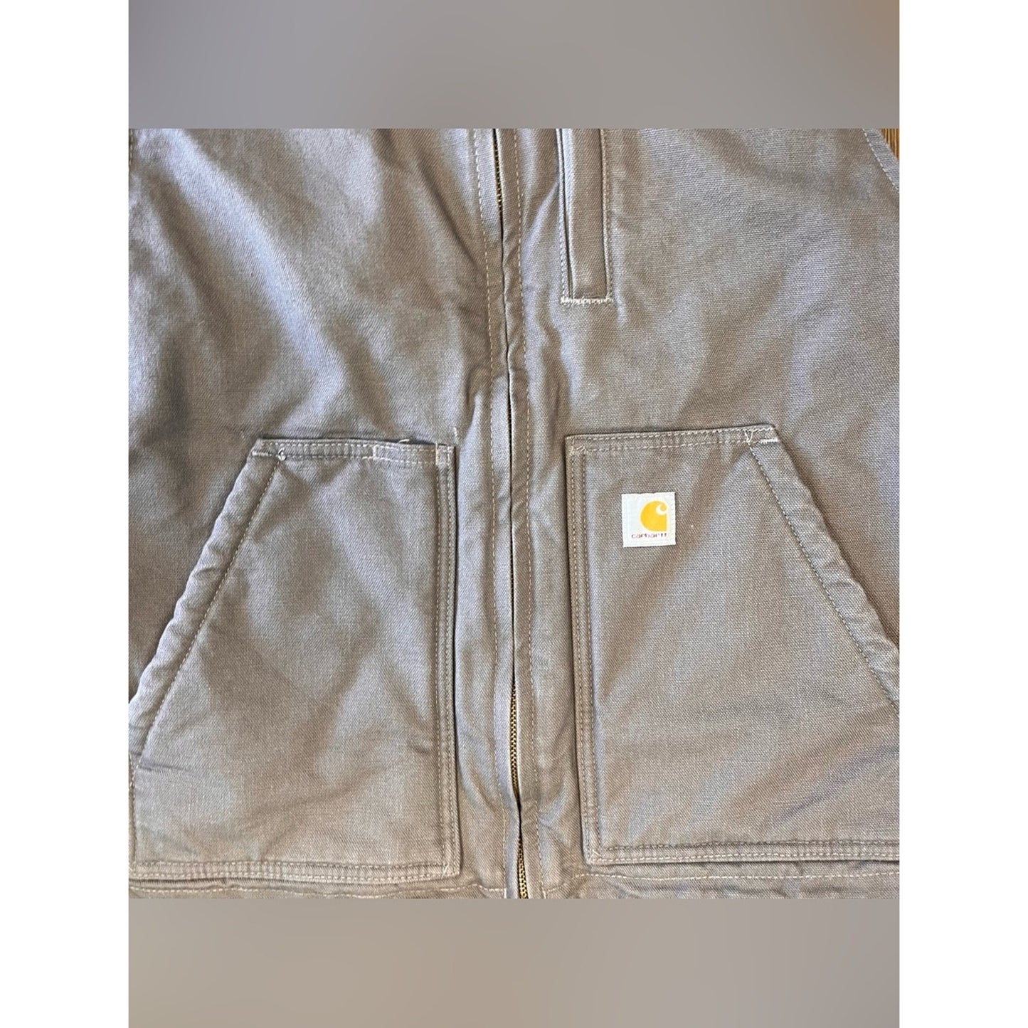 Carhartt Relaxed Fit Washed Duck Sherpa Lined Vest Taupe Grey SZ LG