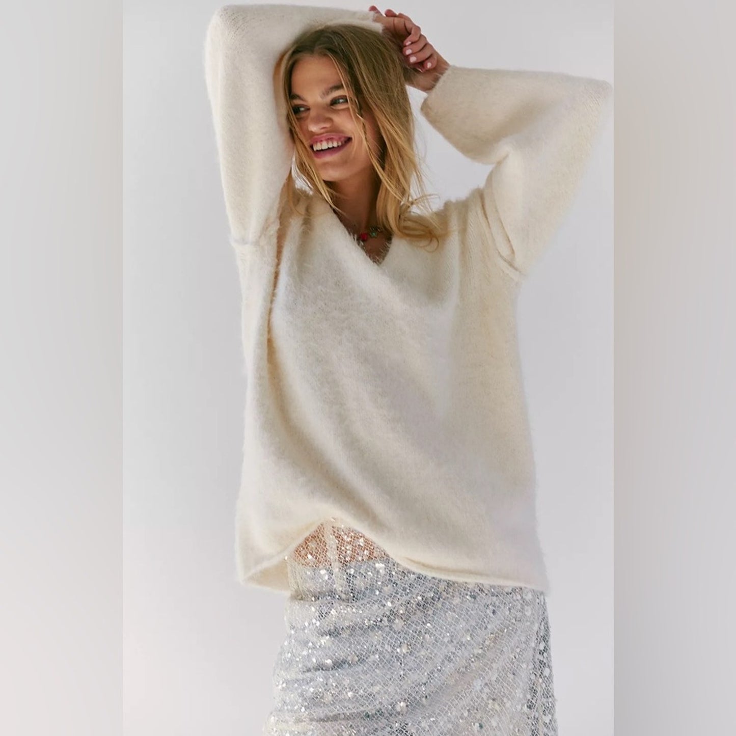 NEW Free People Oversized Sparrow Pullover Cozy Cream Sweater
