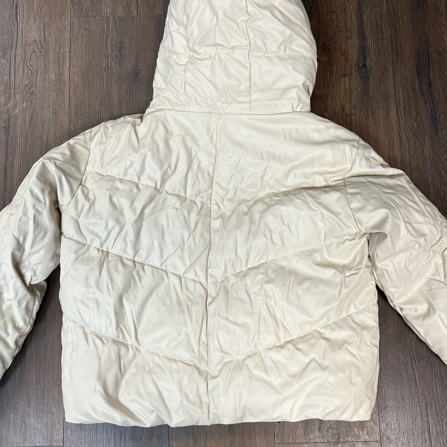 Zara Cream faux leather Puffer Jacket Size Med