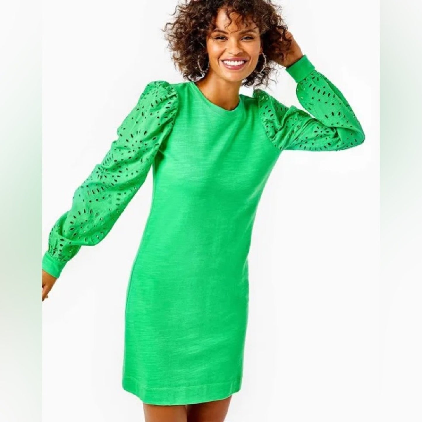 🆕 Lilly Pulitzer Eyelet Sleeve Jasona Dress Cabana Green SZ SM