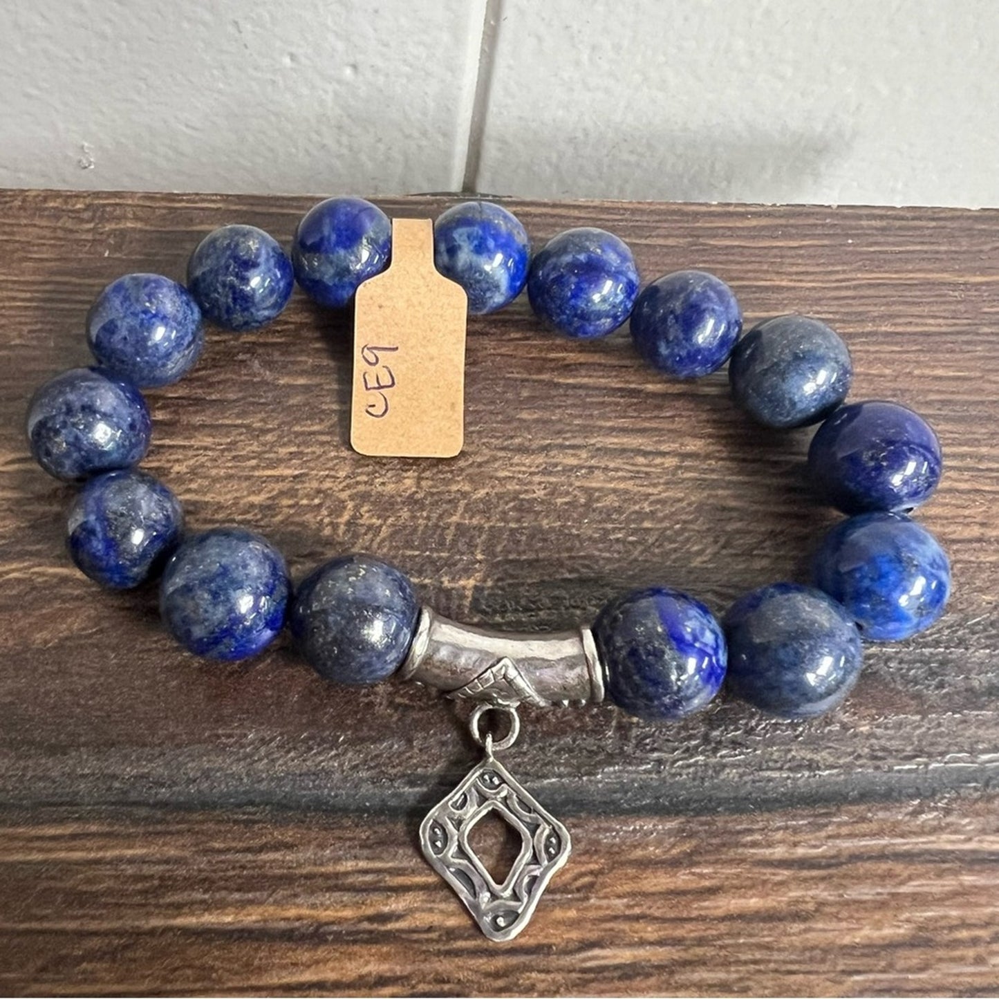 Silpada Lapis And Sterling Beaded Bracelet Blue w Gold Flecks