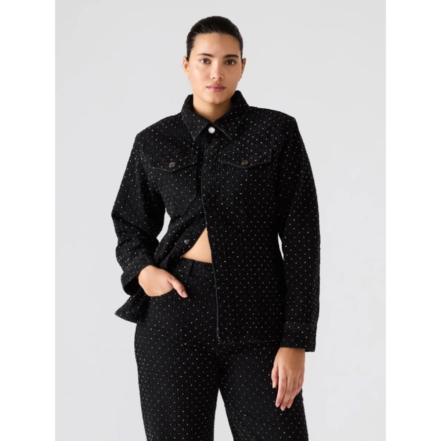 🆕 Steve Madden Parc Black Crystal Jacket SZ SM
