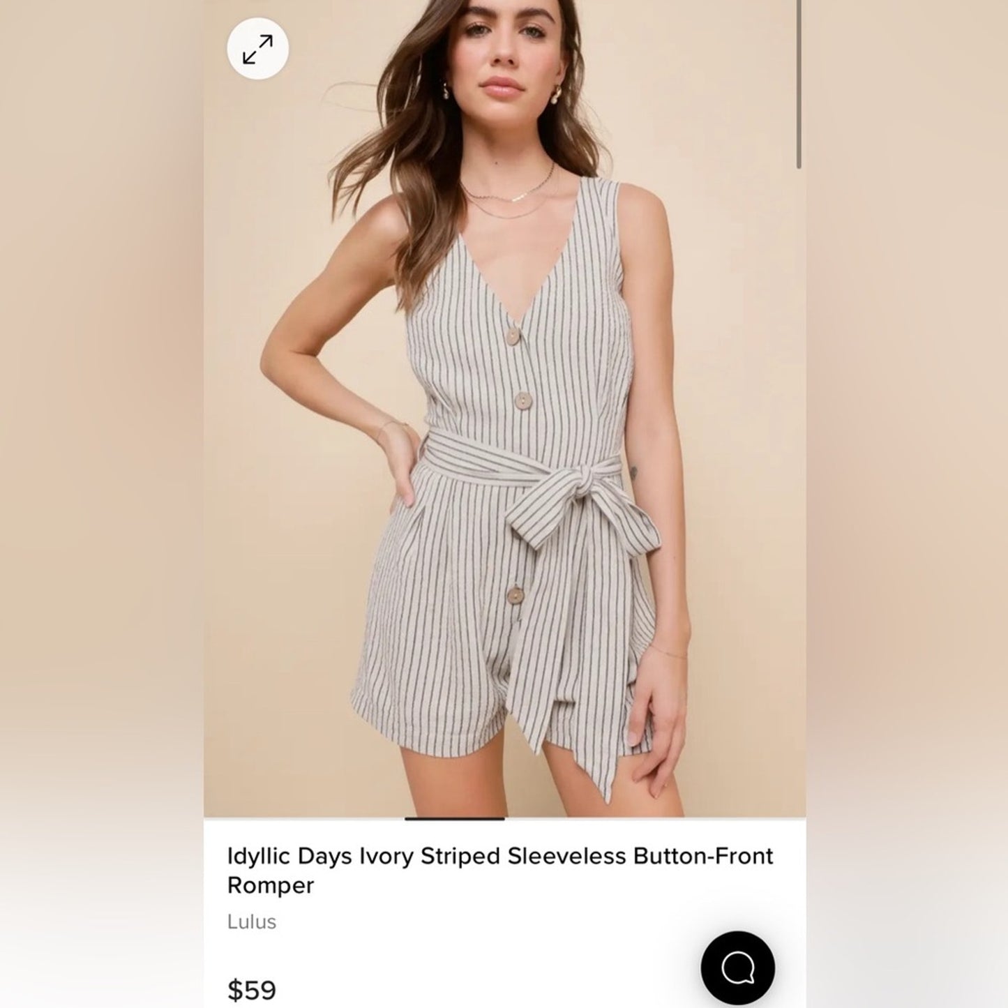 Lulu’s Idyllic Days Ivory Striped Sleeveless Button-Front Romper SZ