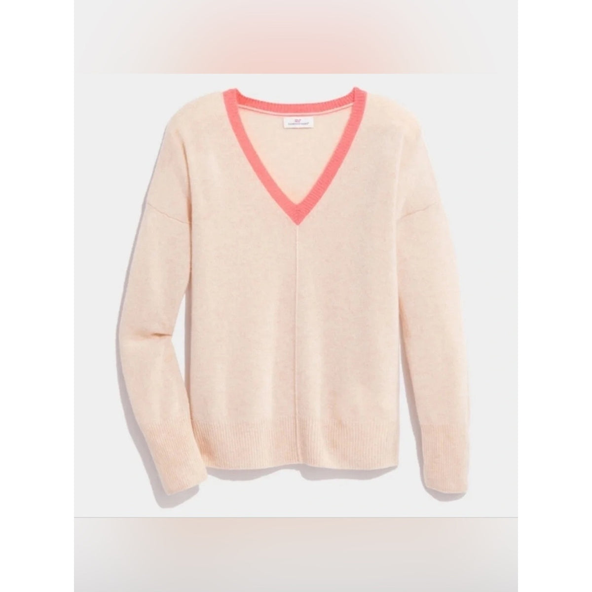 Vineyard Vines Seaspun Cashmere V Neck Cream/Blue Sweater SZ SM