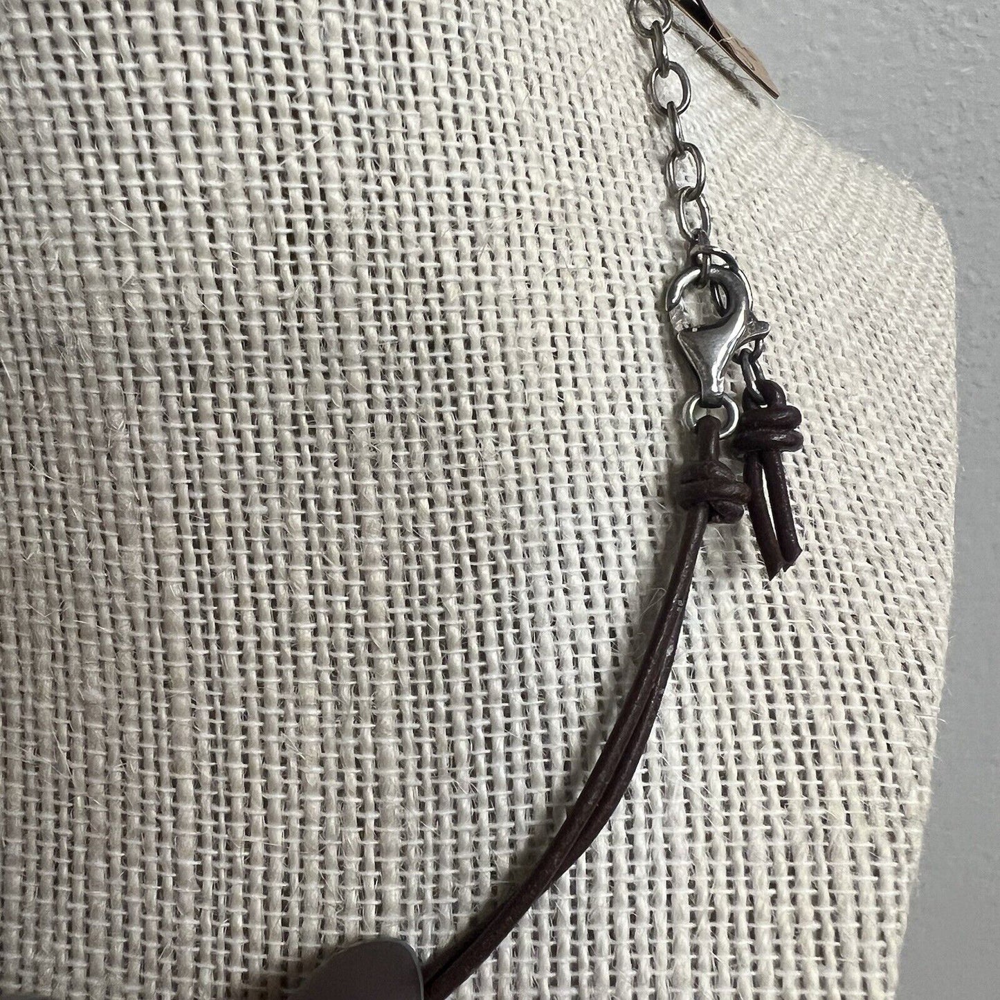 Silpada Coin Pearl Brown Leather Hammered Sterling Silver Necklace N1257