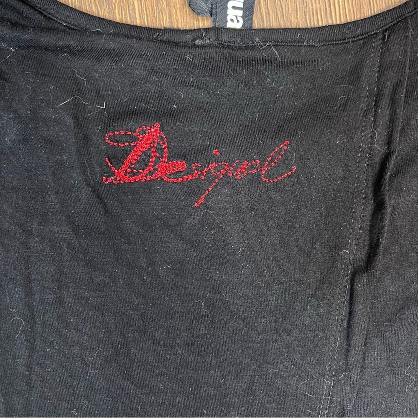 Desigual Black and Cream Herringbone Open Back Blouse SZ XS