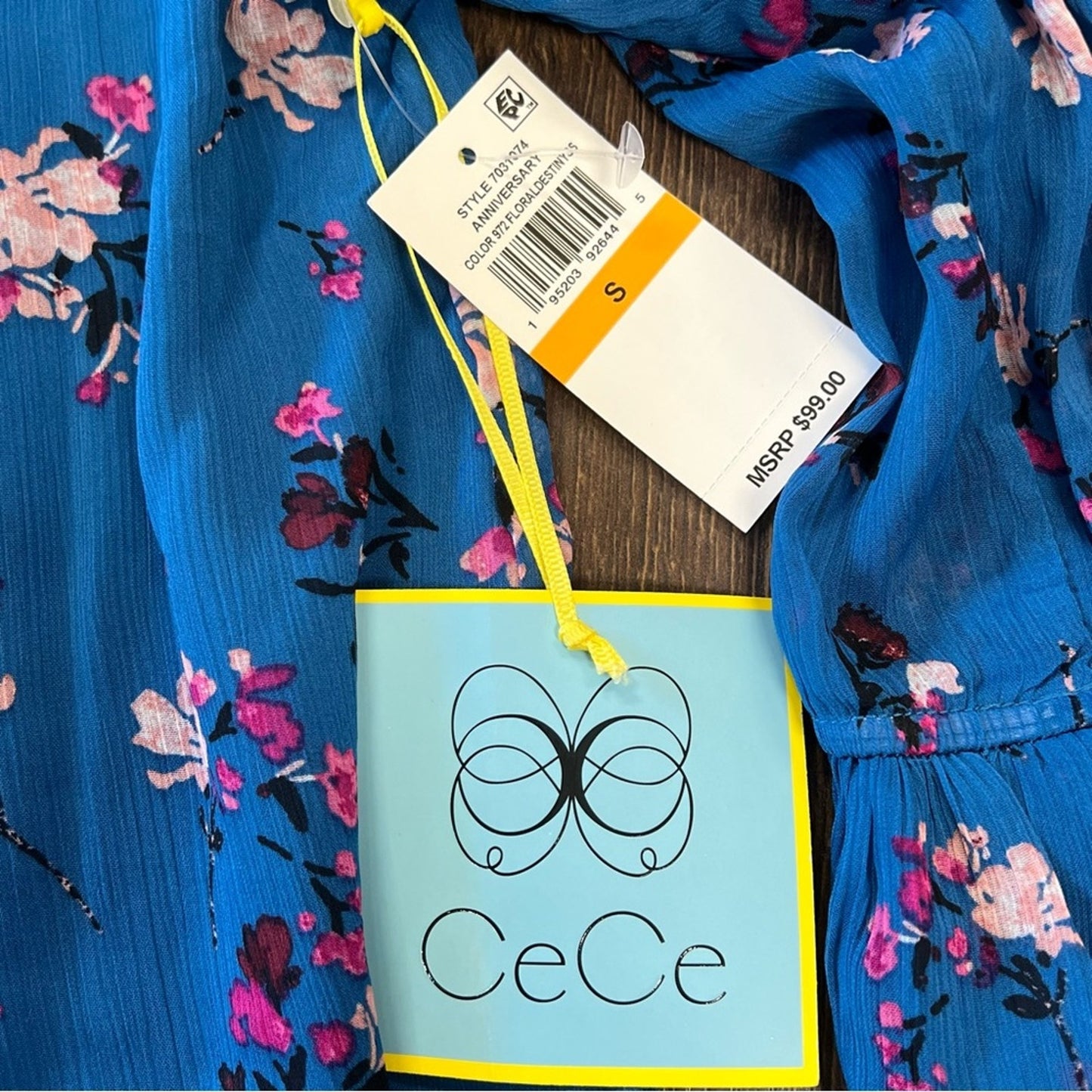 🆕 CeCe blue and pink floral blouse SZ SM