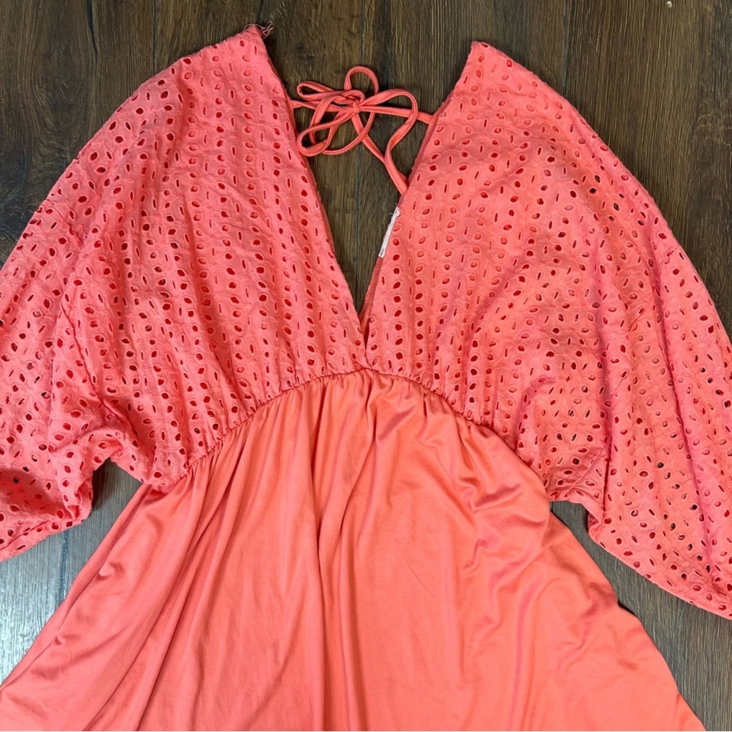 Ninexis Cotton eyelet contrast bodice with 3/4 sleeve dress SZ LG