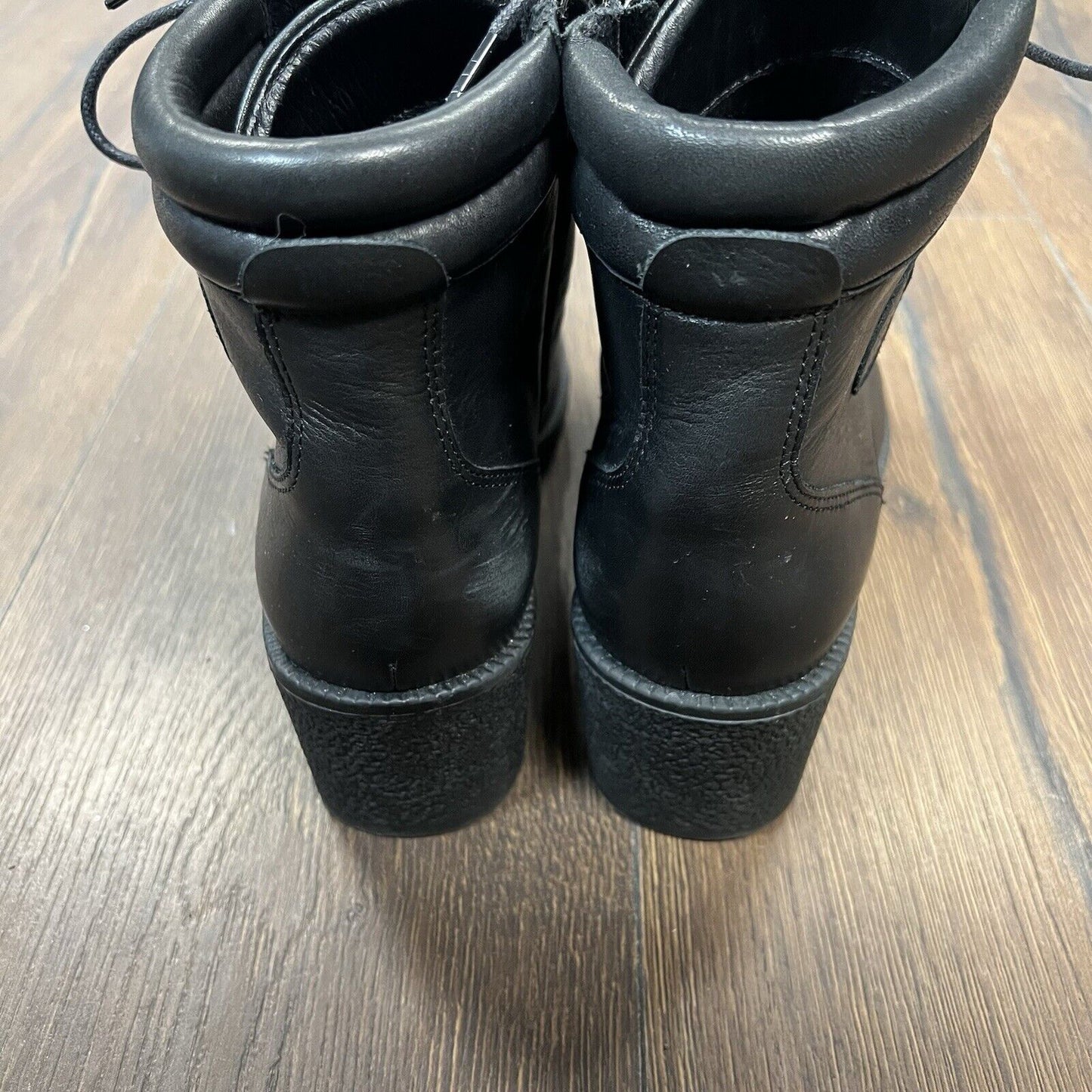 Carmella black leather lace up wedge ankle booties Size 7.5