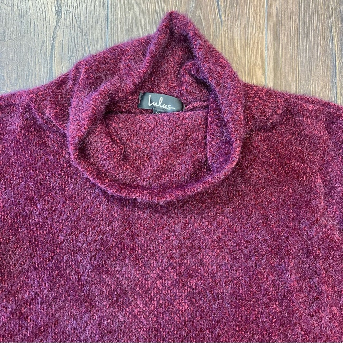 Lulu’s Avrina Wine Red Knit Turtleneck Cropped Sweater Top SZ XL