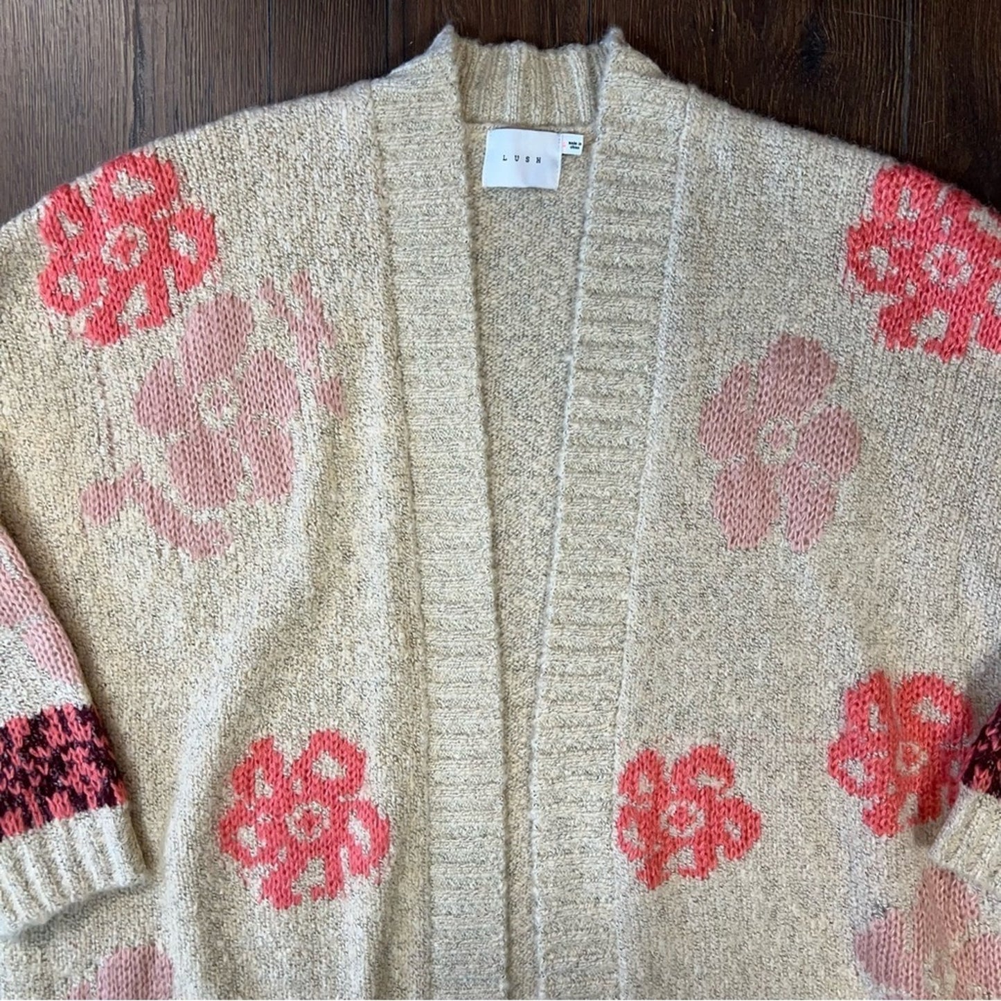 LUSH floral open cardigan SZ LG