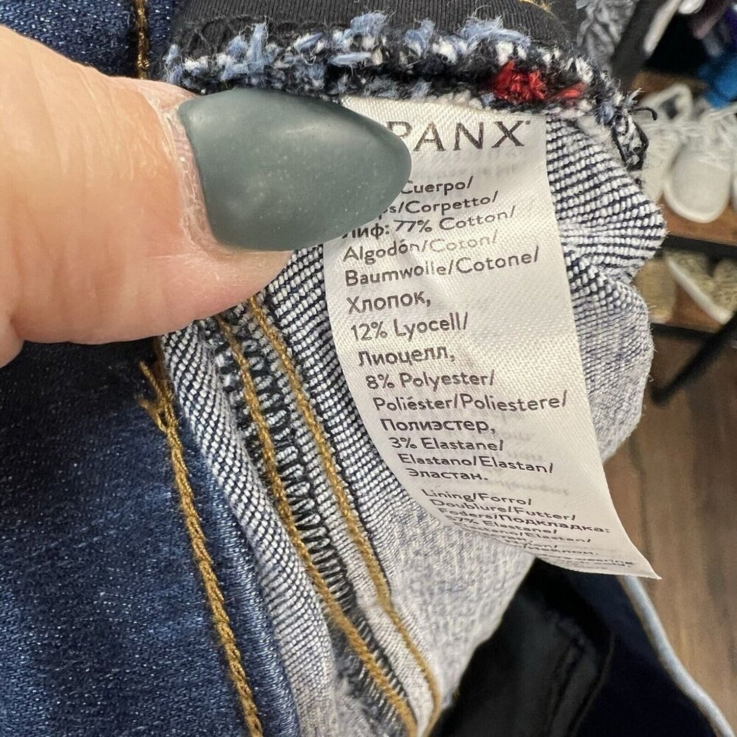 SPANX Distressed Denim High Rise Elastic Waist Jeggings SZ LG