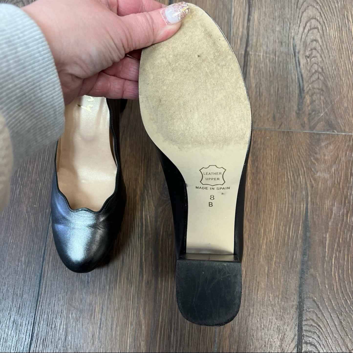 French sole FS/NY metallic gray Leather Upper wave heel Size 8