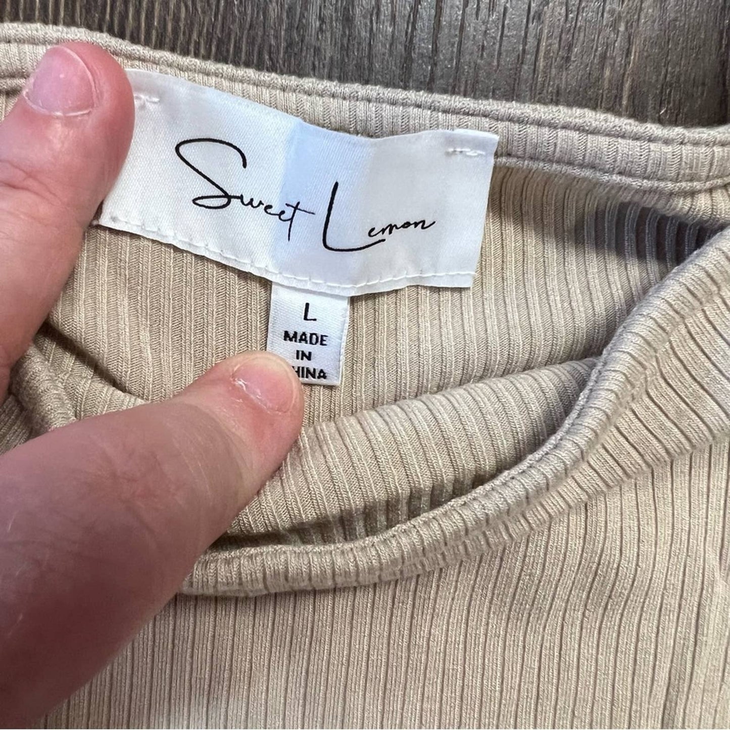 Sweet Lemon tan ribbed midi dress SZ LG