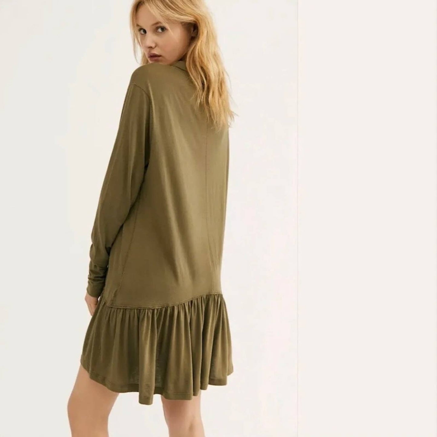 Free People High Neck Ruffle Mia Tunic Top Mini Dress SZ SM