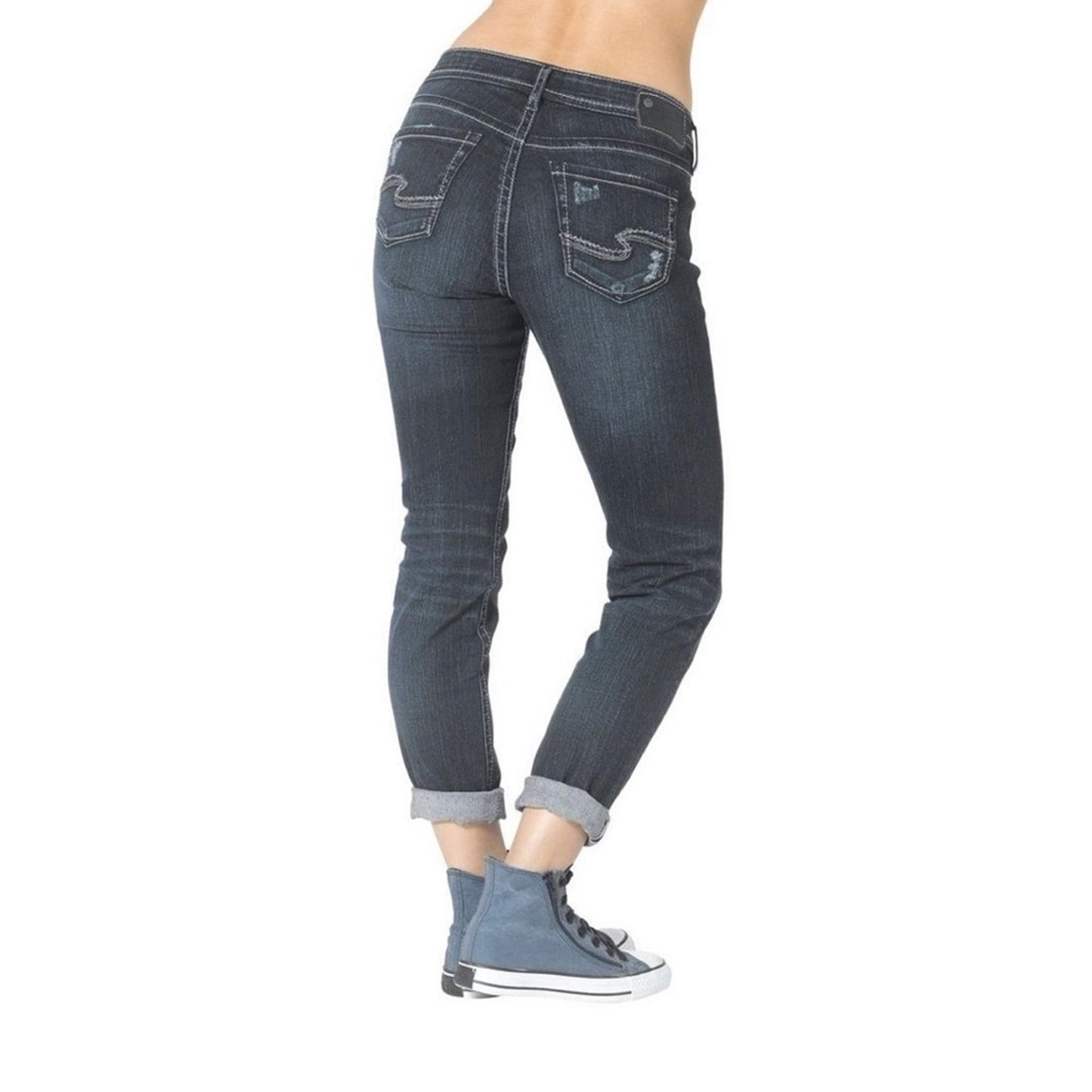 Silver Jeans Denim Womens Boyfriend Whisker Distress Dark SZ 30/10