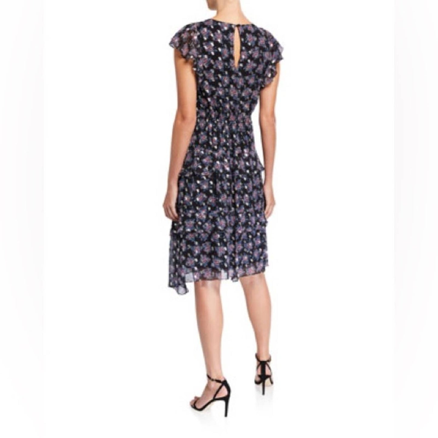 Shoshanna MAISIE CEDAR FLORAL METALLIC-PRINT FLUTTER-SLEEVE DRESS SZ 8