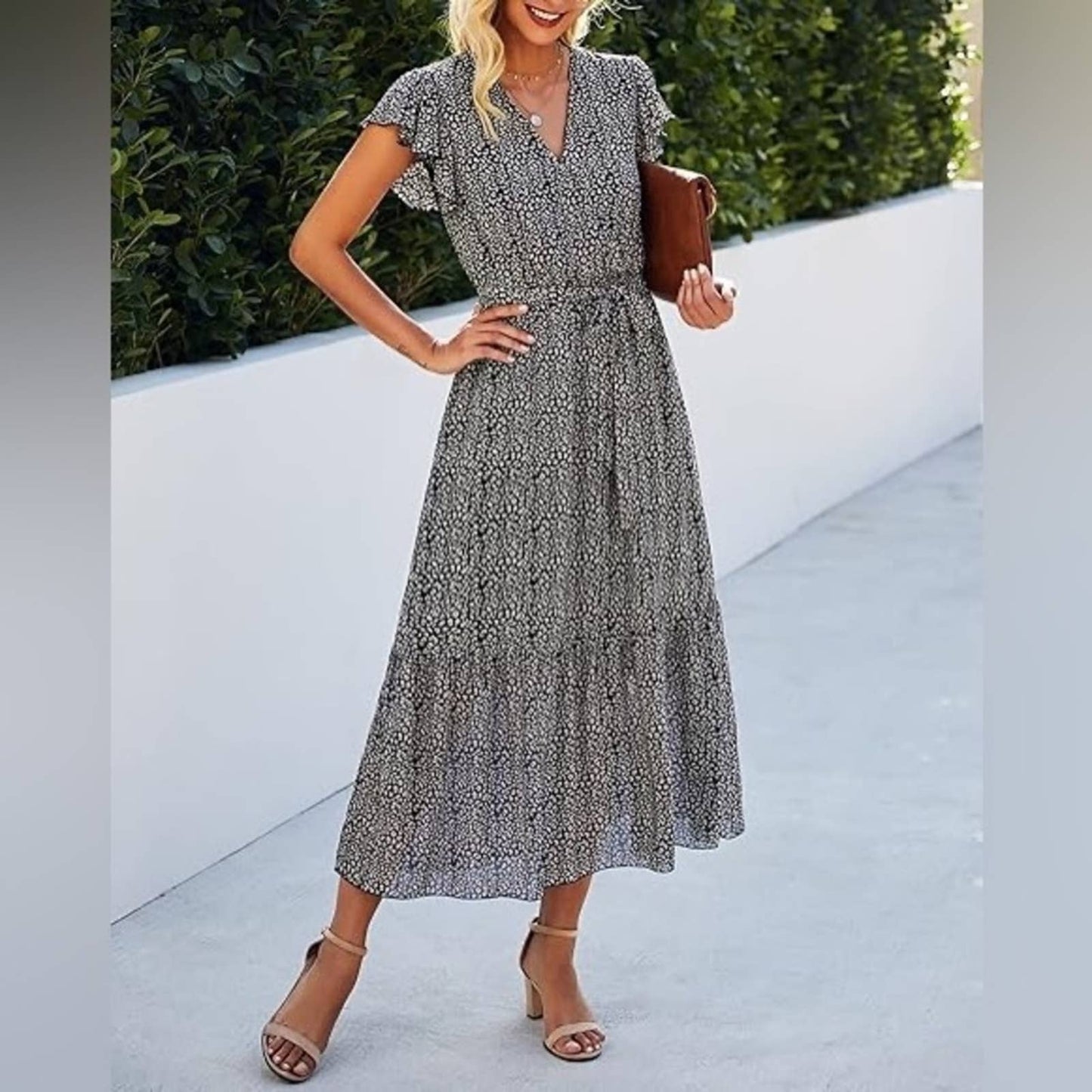 🆕 BTFBM Women Summer Bohemian
Floral Casual Wrap V Neck Ruffle SZ SM