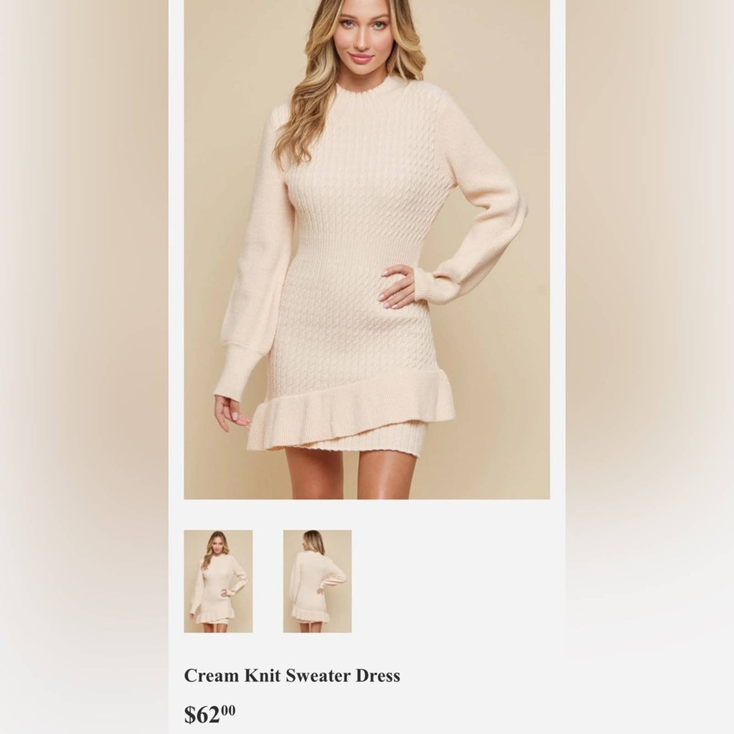 Wisteria Lane Cream Knit Sweater Dress SZ LG