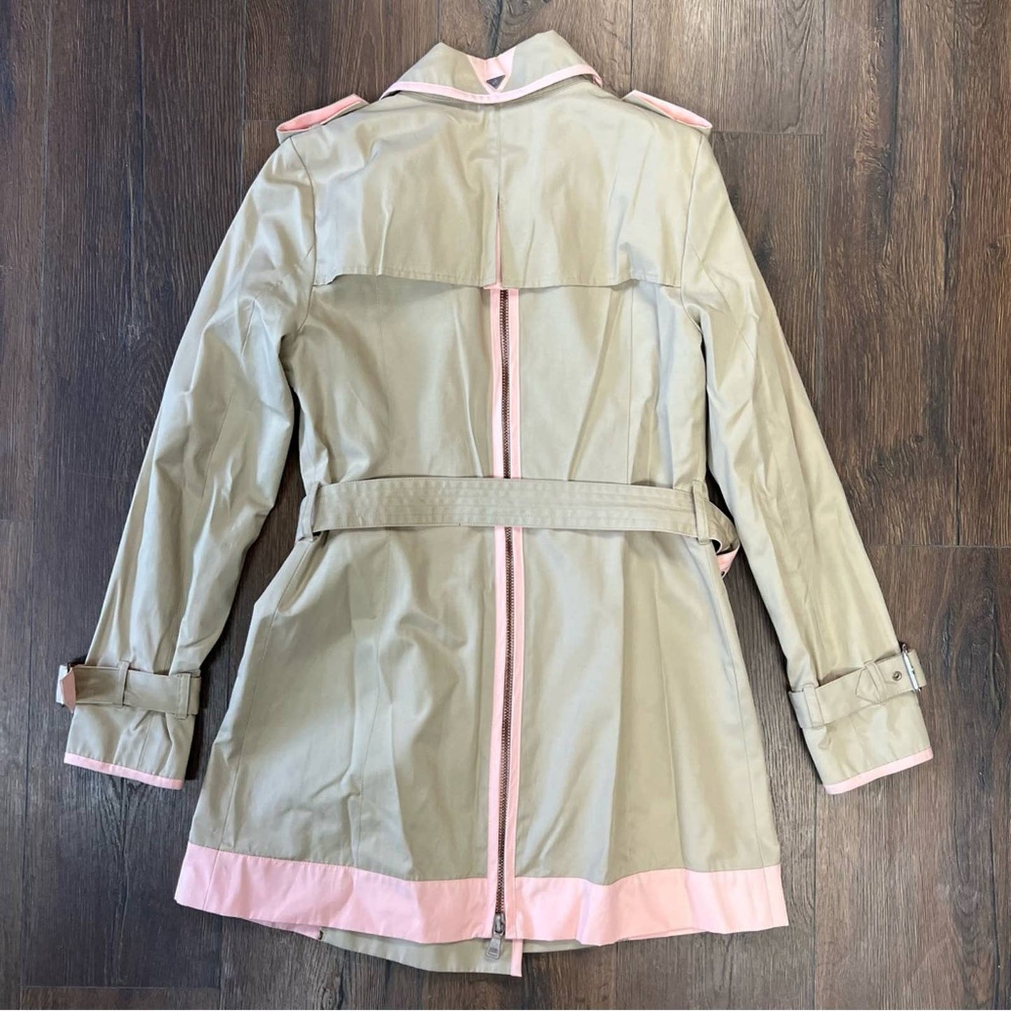 Sam Edelman Gigi tan trench coat with pink trim SZ MED