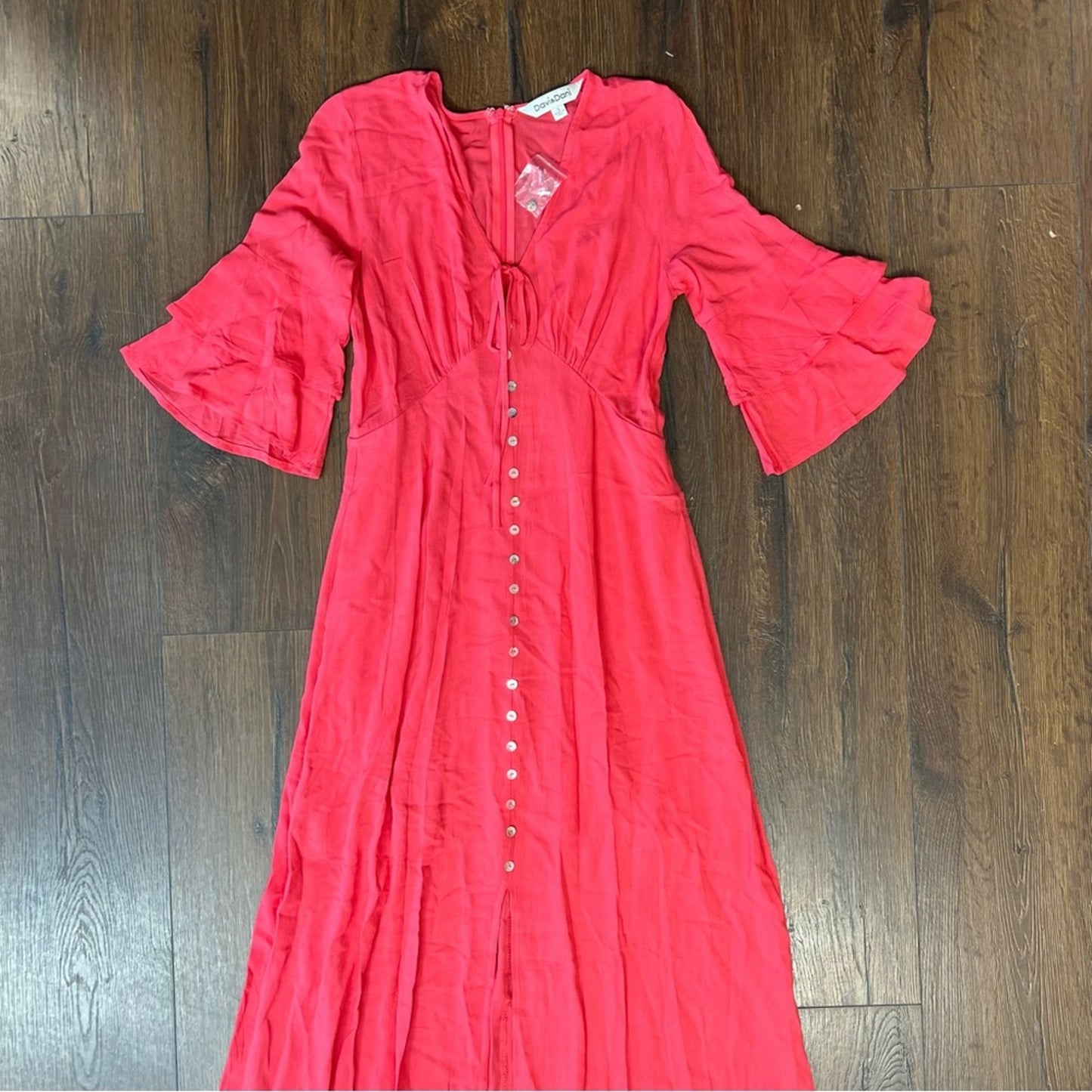 🆕 Davi&Dani coral flare sleeve button front maxi dress SZ SM