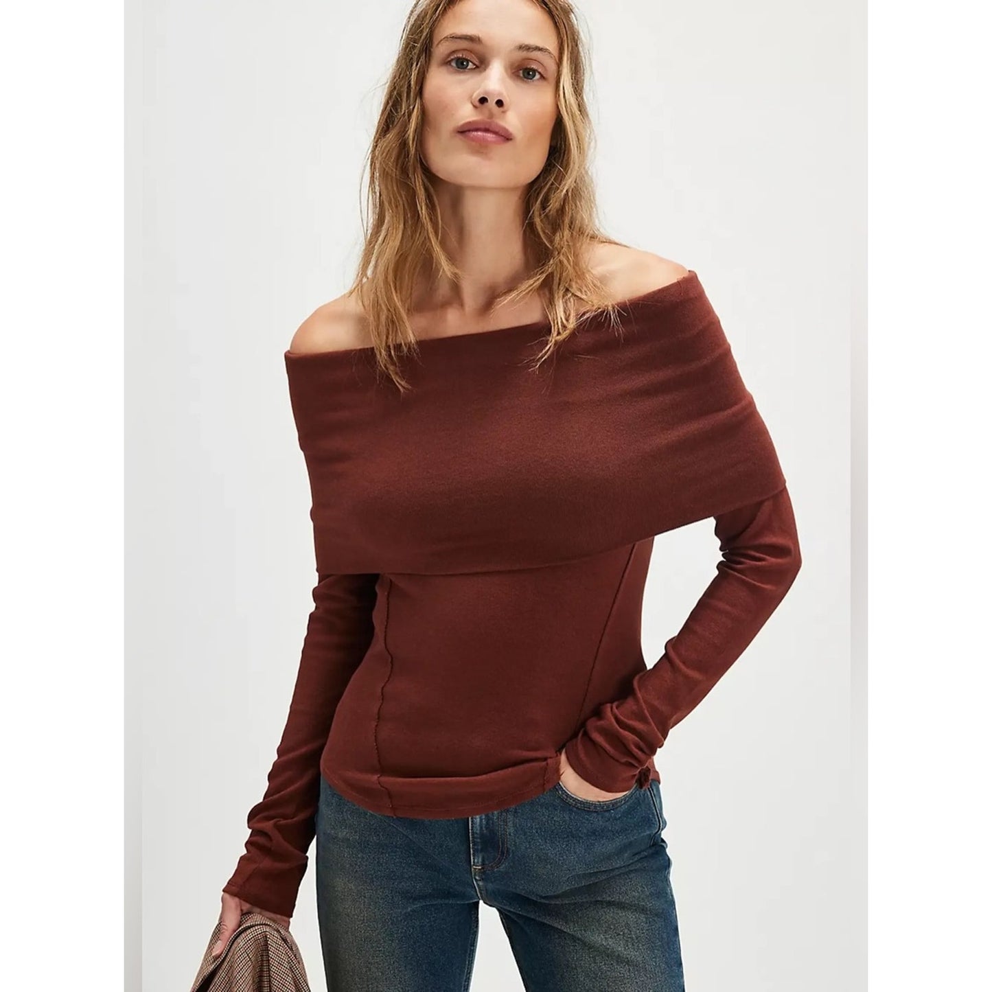 🆕 Free People Iris Off-Shoulder top in Chocolate SZ SM