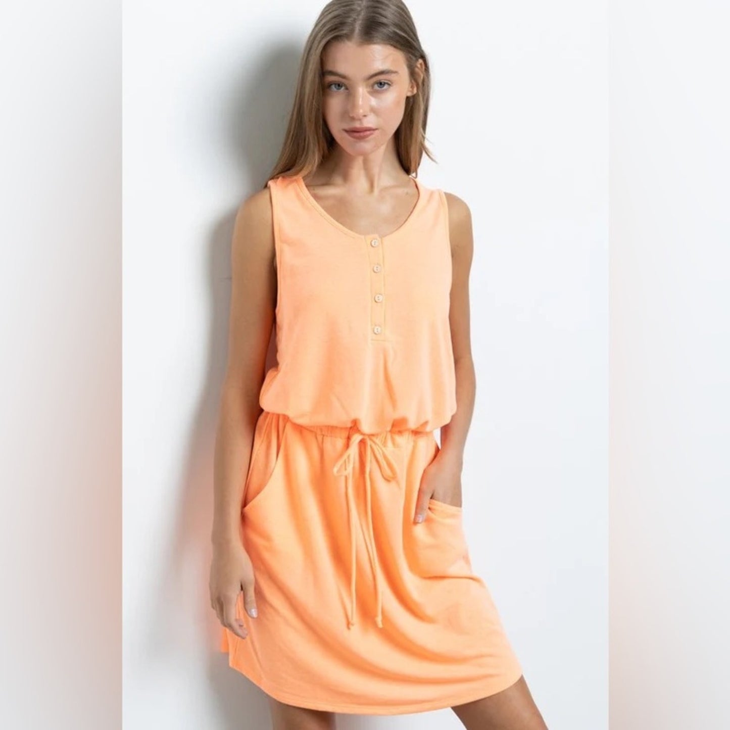 CHERISH Sleeveless Henley Style French Terry Dress SZ LG
