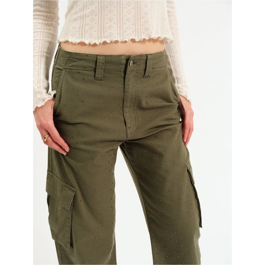 🆕 Daze Denim Green Cargo Pants Rhinestones NWT SZ 23