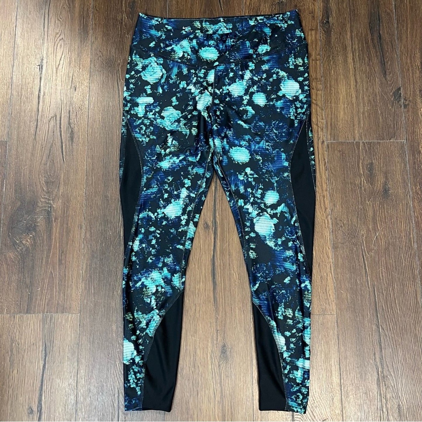 Nike Dri-Fit Teal & Black Abstract Full Length Tights SZ XL