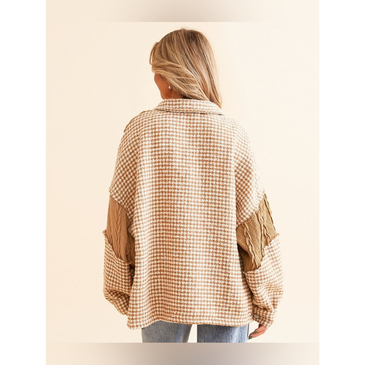 🆕 POL Oversized Pieced Gingham Patchwork Knit Jacket SZ SM