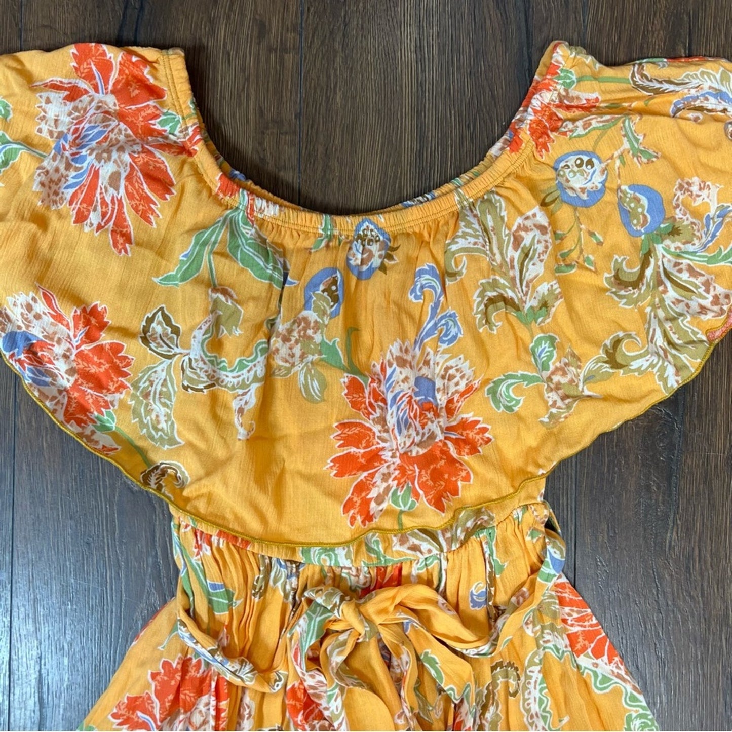 Lovely Melody orange floral off the shoulder dress SZ LG