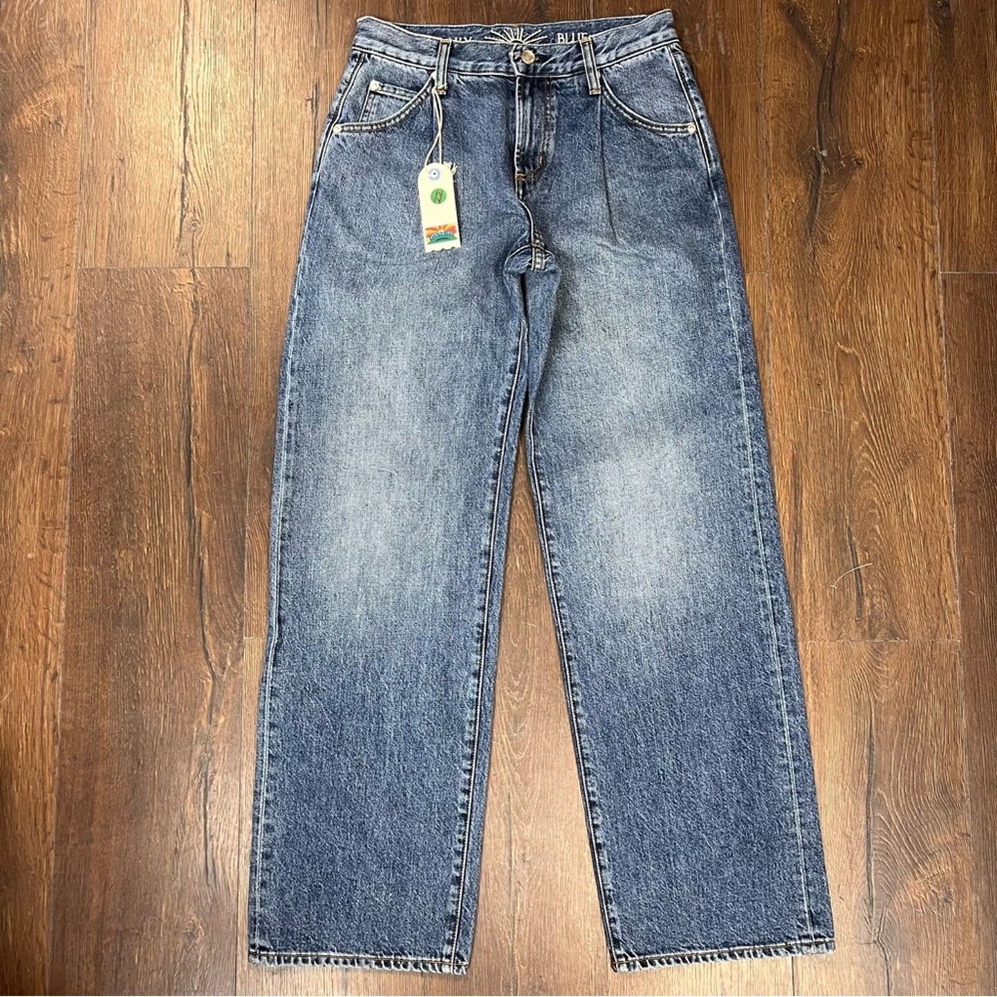 NEW Daily Blue Love Pleated Straight Leg Blue Denim Jeans R SZ 25