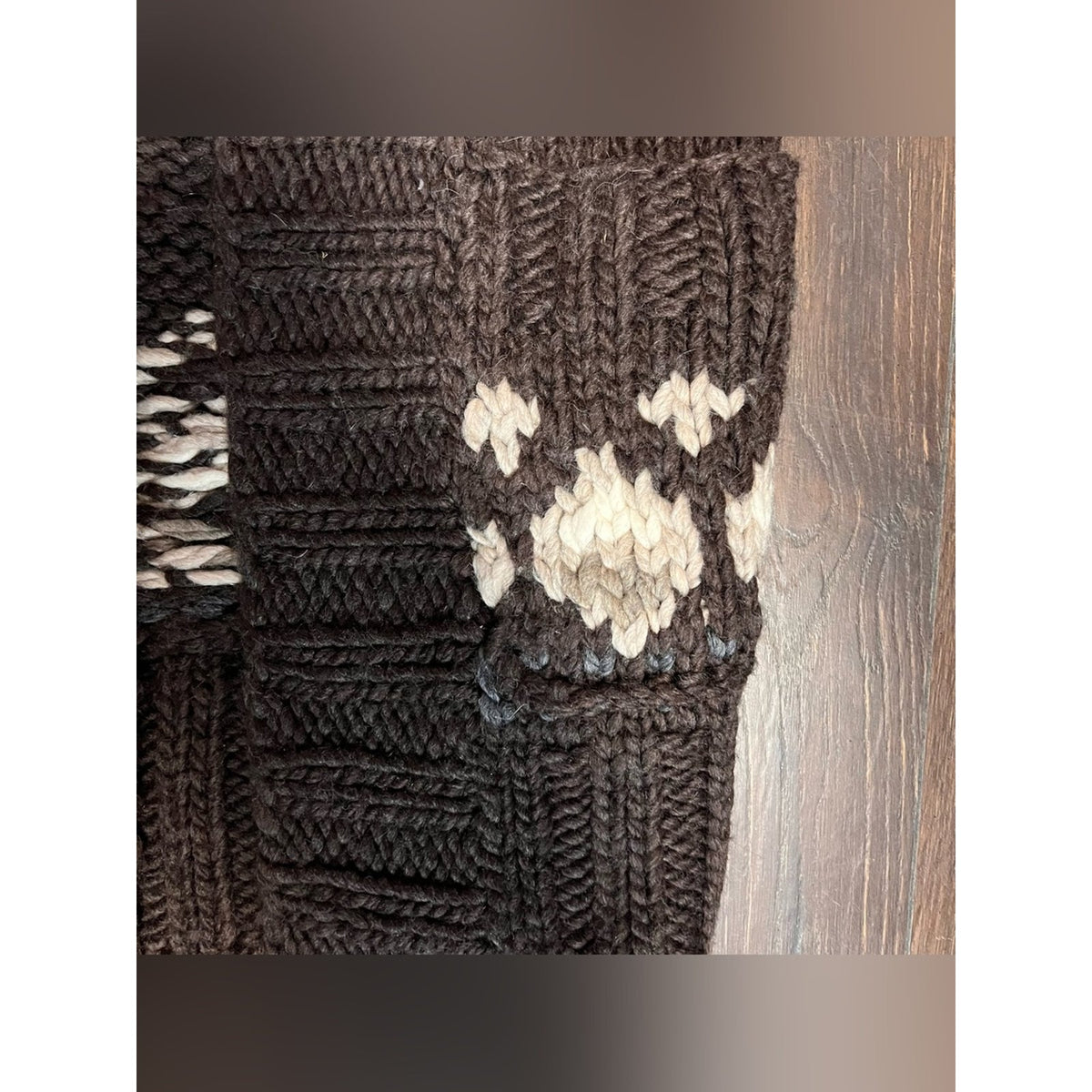 🆕 Ruehl No.925 Y2K Hand Knit Wool Brown/Cream Open-Front Cardigan SZ XS/S