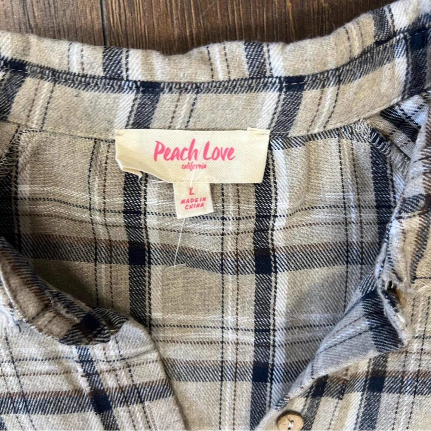 Peach Love California Tan Plaid Tiered Dress SZ LG