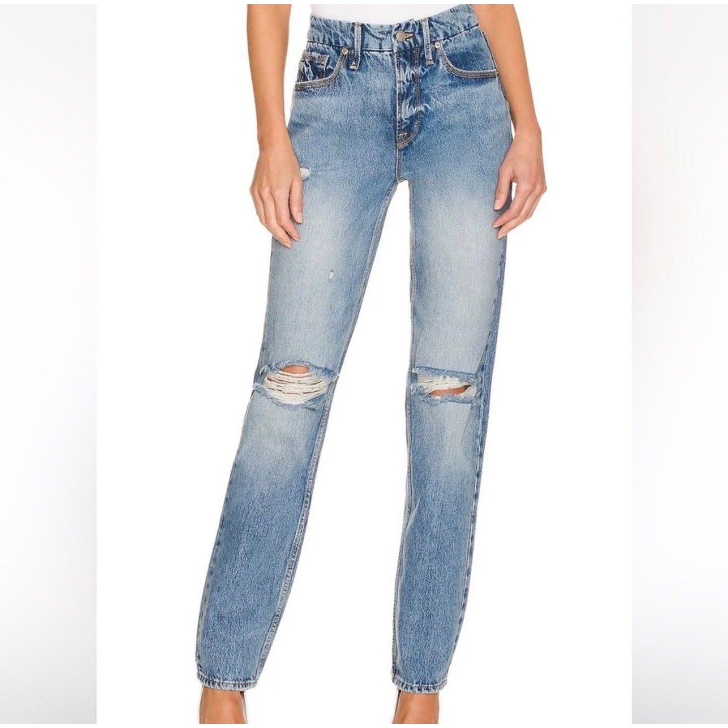 Good American Good 90s Ripped Slim Fit Straight Leg Distressed Jeans SZ 26/2