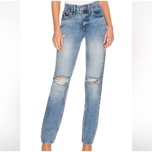 Good American Good 90s Ripped Slim Fit Straight Leg Distressed Jeans SZ 26/2