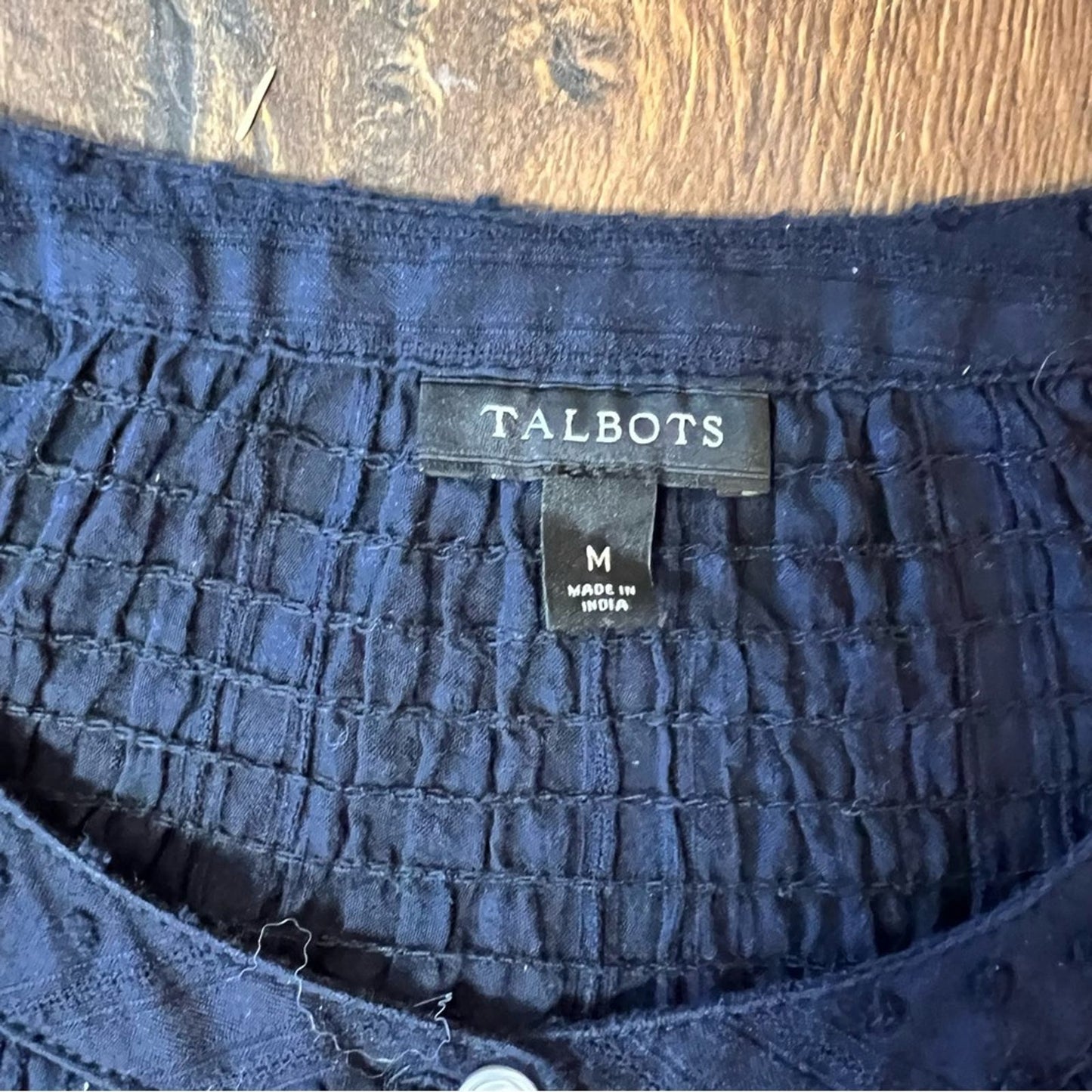 Talbots swiss dot smock neck top SZ MED