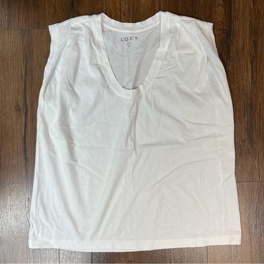 LOFT white pleated shoulder tee SZ MED
