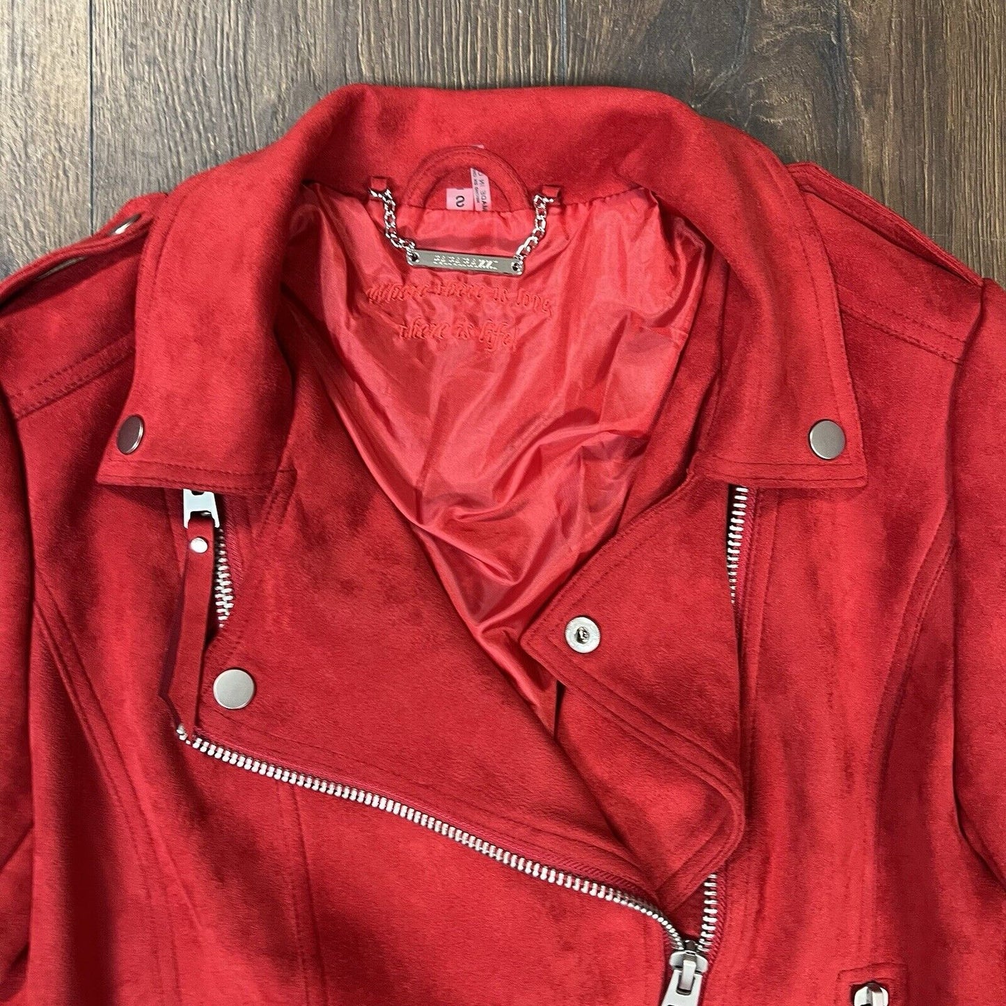 Paparazza red faux suede moto jacket Size Small